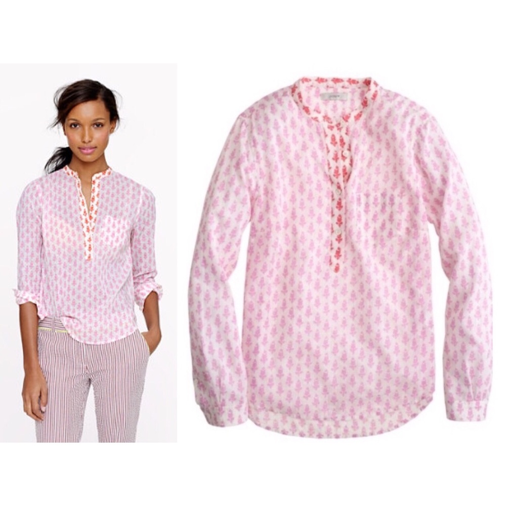 J. Crew Popover Shirt in Thistle Print, Pink, 0